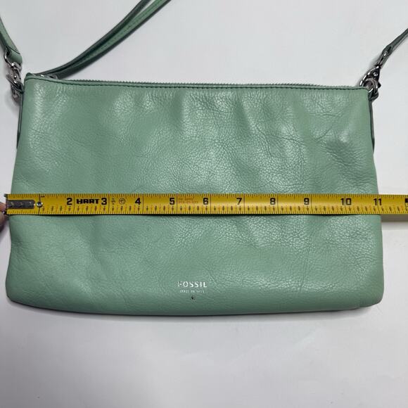 Fossil Mint Green Cowhide Leather Sydney Zip Top Crossbody Handbag Purse Medium - Picture 4 of 16